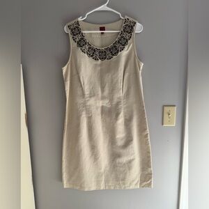 212 Collection Womens Dress 14 Tan Embroidered Linen Cotton Sleeveless MIDI Plus